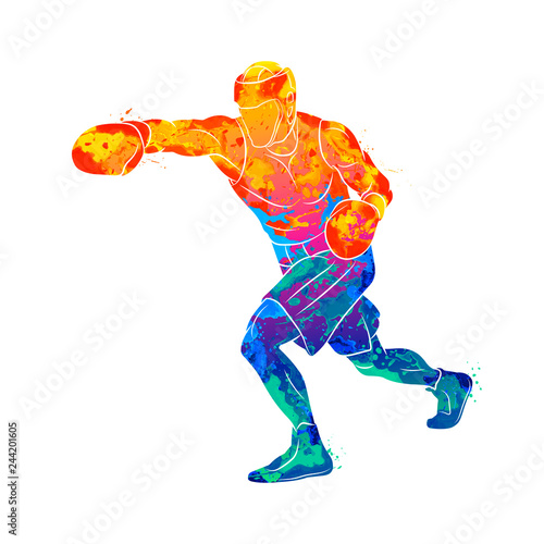 Abstract boxer man, mixed martial arts fighter from splash of watercolors