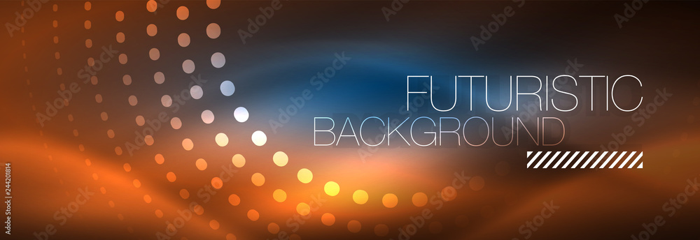 Glowing neon circle line dots, round line design, abstract style on black background. Neon abstract round circles Magic neon lights and glowing dots