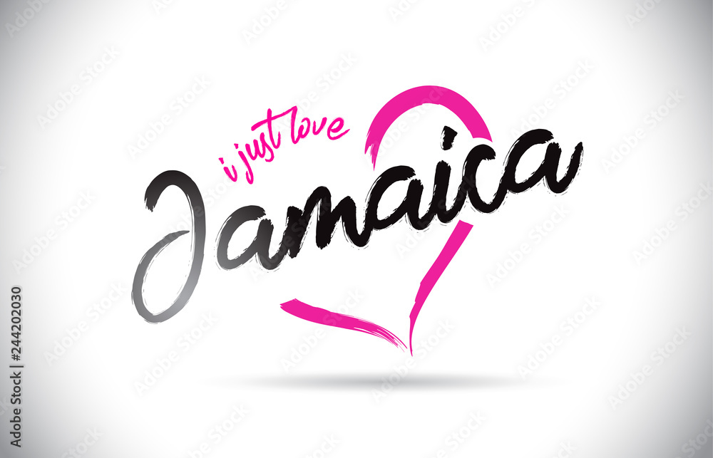 Jamaica I Just Love Word Text with Handwritten Font and Pink Heart Shape. Jamaica I Just Love Word Text with Handwritten Font and Pink Heart Shape.