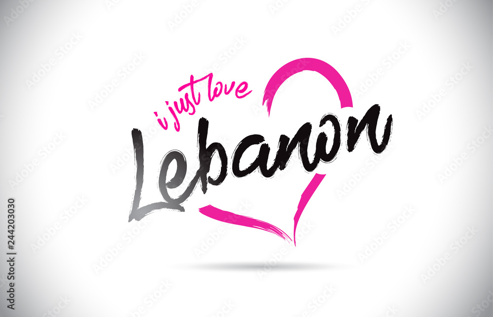 Lebanon I Just Love Word Text with Handwritten Font and Pink Heart Shape.