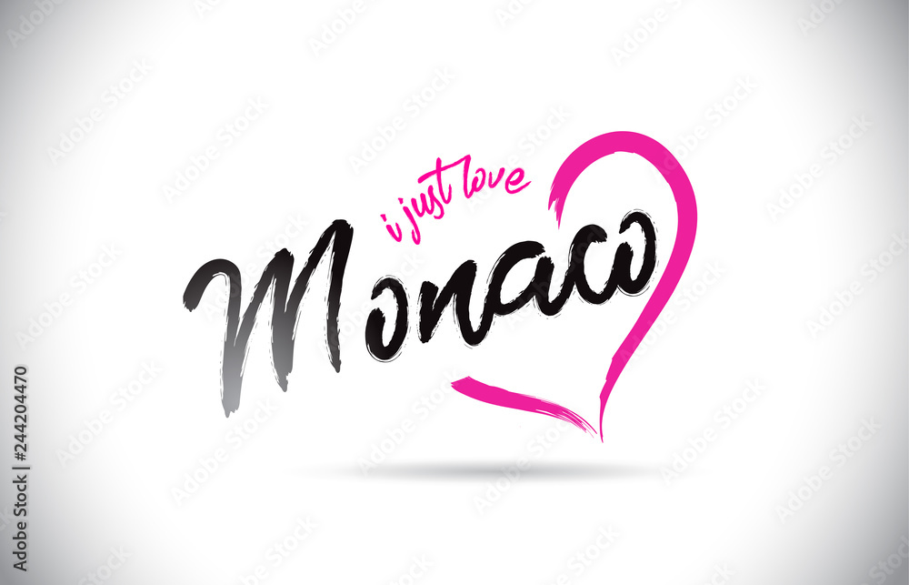 Monaco I Just Love Word Text with Handwritten Font and Pink Heart Shape.