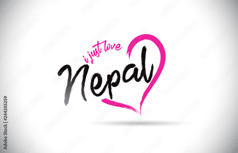 Nepal I Just Love Word Text with Handwritten Font and Pink Heart Shape.