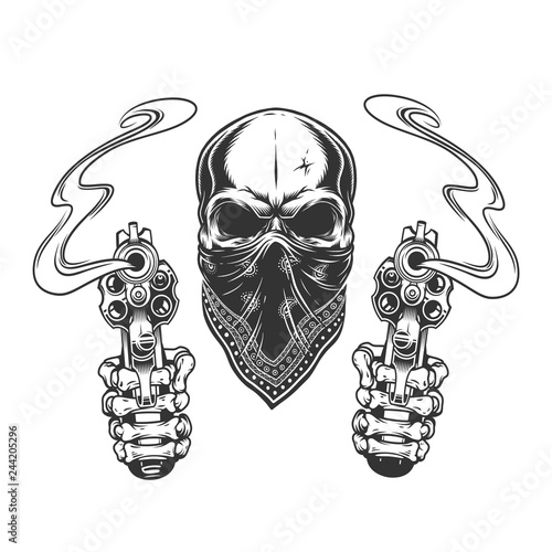 Vintage monochrome bandit skull in bandana