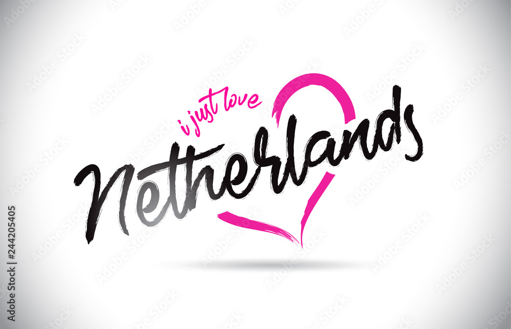 Netherlands I Just Love Word Text with Handwritten Font and Pink Heart Shape. Netherlands I Just Love Word Text with Handwritten Font and Pink Heart Shape.
