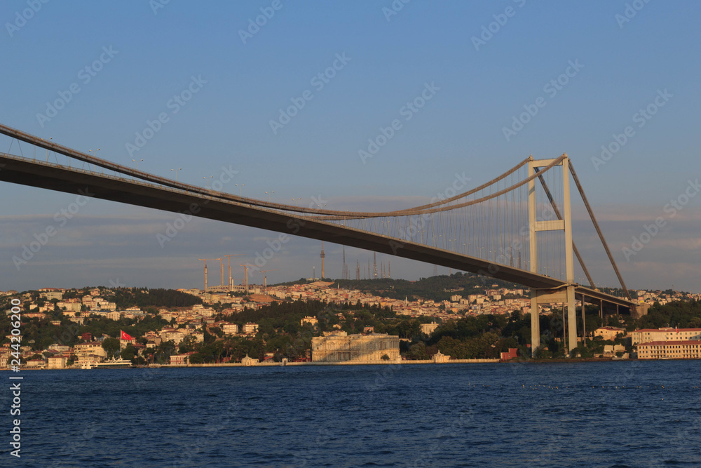 Bosporus Bridge in the evening . View from Bosporus Strait Bosporus Bridge in the evening . View from Bosporus Strait
