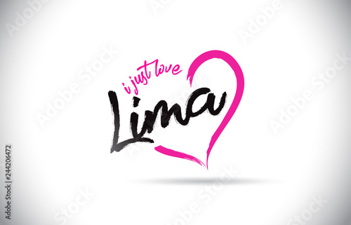 Lima I Just Love Word Text with Handwritten Font and Pink Heart Shape.