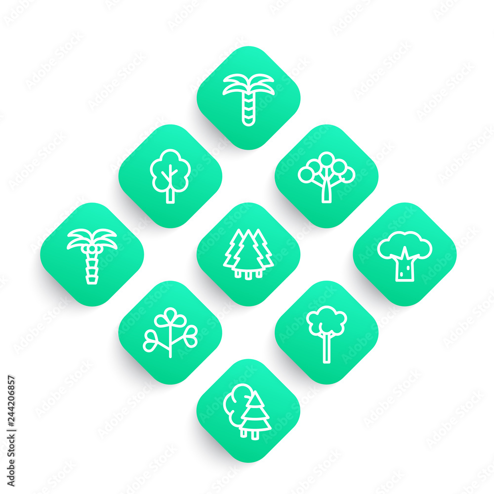 Trees, palms line icons Trees, palms line icons