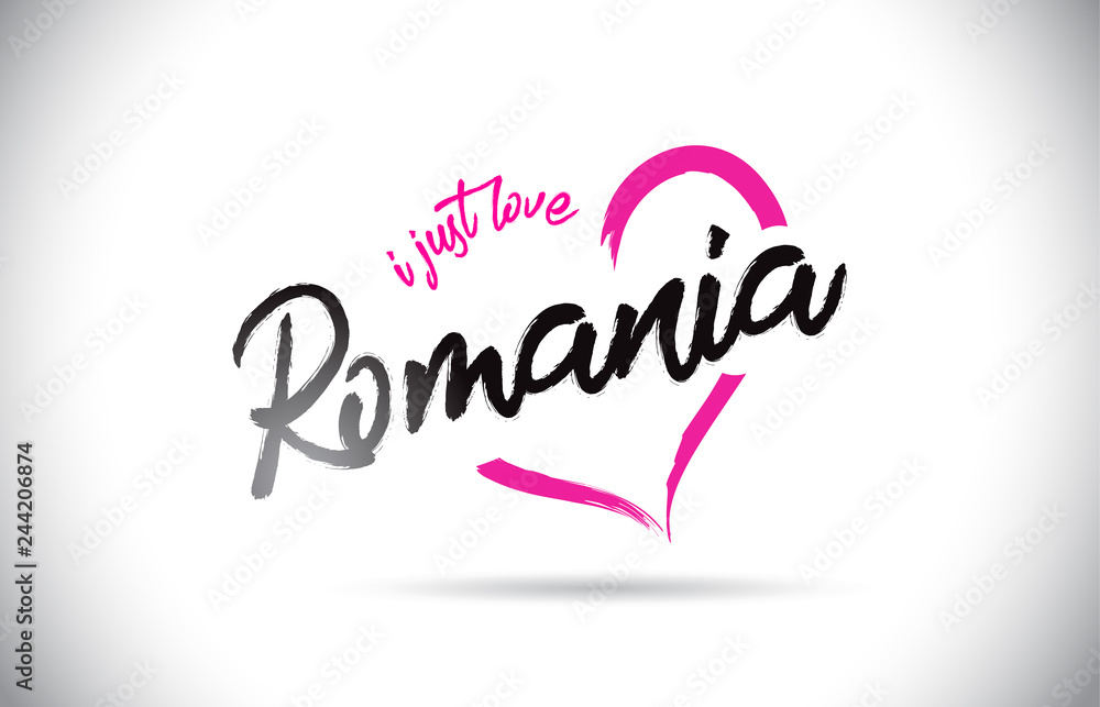 Romania I Just Love Word Text with Handwritten Font and Pink Heart Shape.