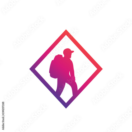 Hiker icon, backpacking, hiking vector logo