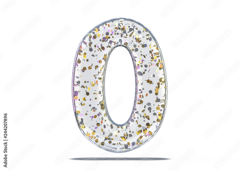 Digit zero. Alphabet from transparent foil balloons. 3D Digit zero. Alphabet from transparent foil balloons. 3D