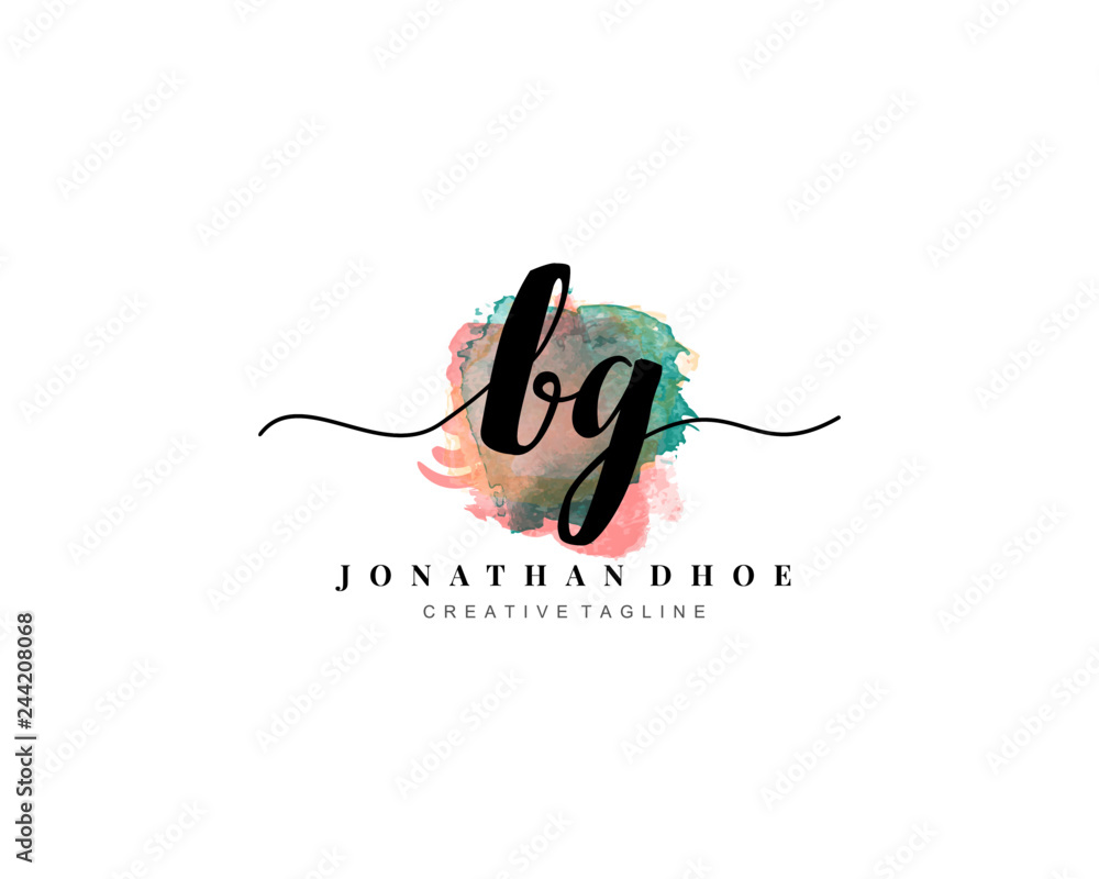 B G Initial watercolor logo on white background. Logo template vector B G Initial watercolor logo on white background. Logo template vector