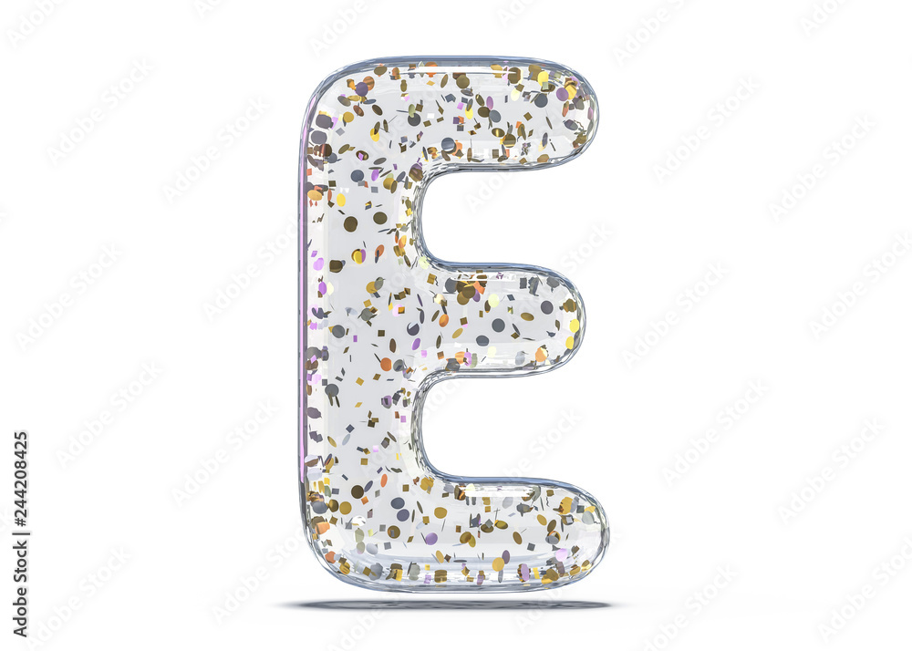 Letter E. Alphabet from transparent foil balloons. 3D Letter E. Alphabet from transparent foil balloons. 3D