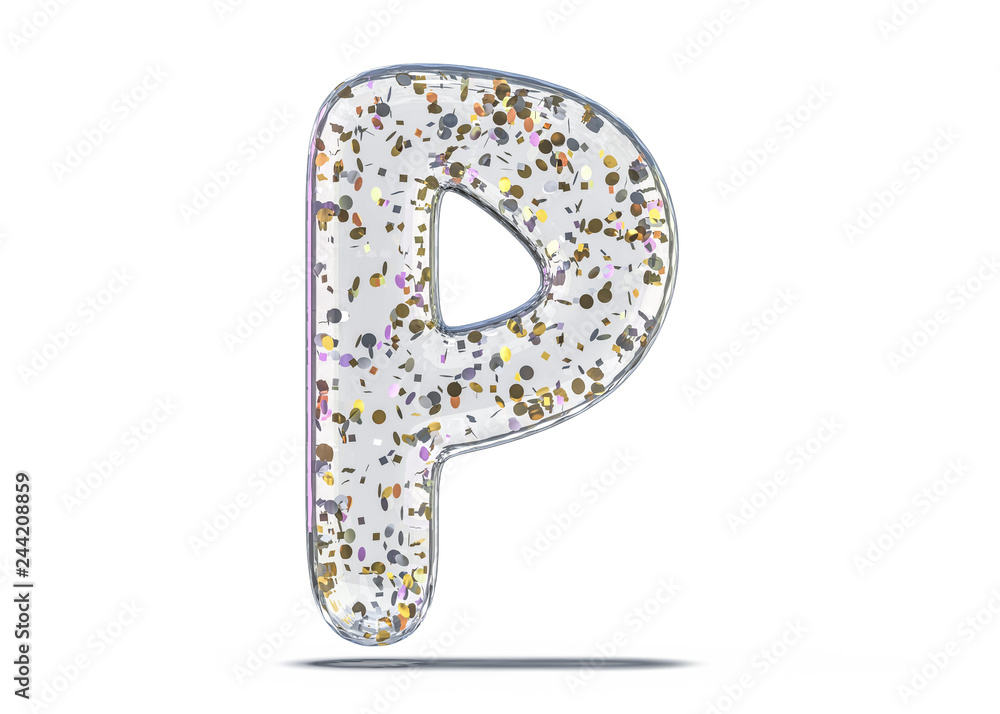 Letter P. Alphabet from transparent foil balloons. 3D Letter P. Alphabet from transparent foil balloons. 3D