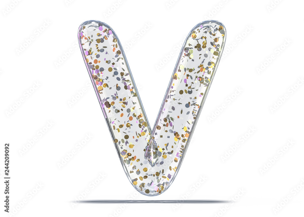 Letter V. Alphabet from transparent foil balloons. 3D Letter V. Alphabet from transparent foil balloons. 3D