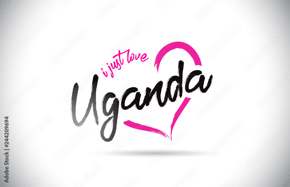 Uganda I Just Love Word Text with Handwritten Font and Pink Heart Shape.