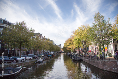 Typical view of canal embankment in historic center of city, Amsterdam, Netherlands. © Ivanna Pavliuk