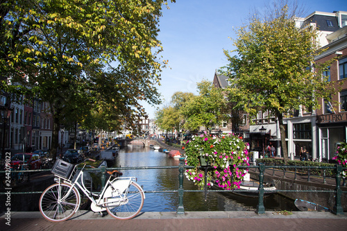 Photography Typical view of canal embankment in historic center of city, Amsterdam, Netherlands