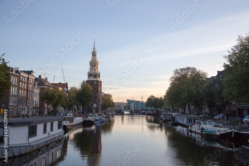 Typical view of canal embankment in historic center of city, Amsterdam, Netherlands. © Ivanna Pavliuk