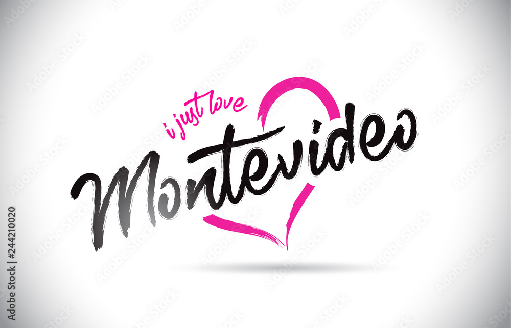 Montevideo I Just Love Word Text with Handwritten Font and Pink Heart Shape.