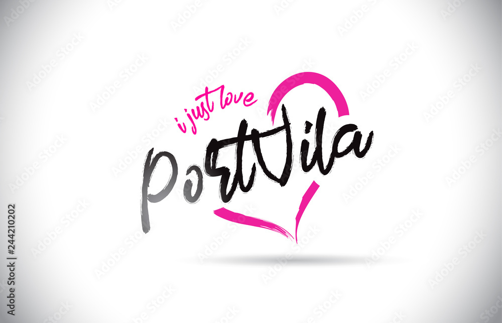 PortVila I Just Love Word Text with Handwritten Font and Pink Heart Shape.