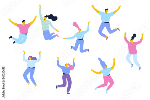 Happy people. Friends. Young People celebrating, having fun and jumping together. Flat vector characters. 