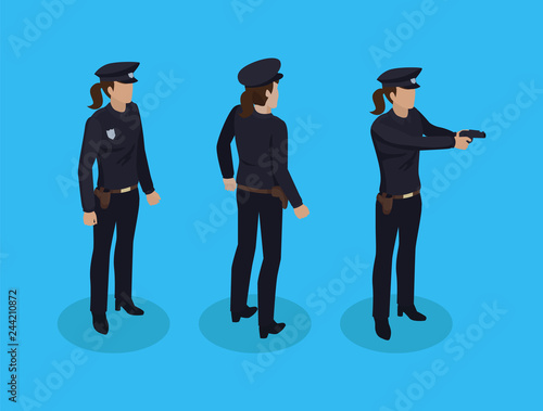 Policewoman Cop Icons Set Vector Illustration