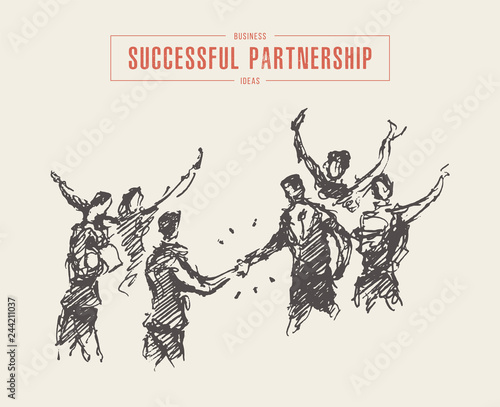 Business meeting handshake man sketch drawn vector