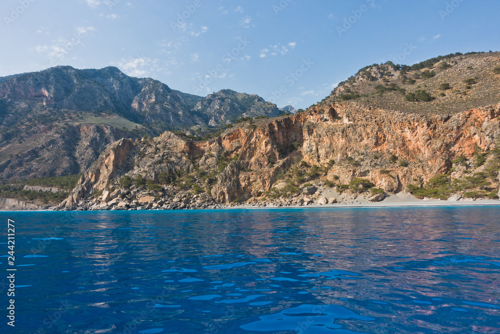 View from ferry to Sougia beach, south-west of Crete island, Greece