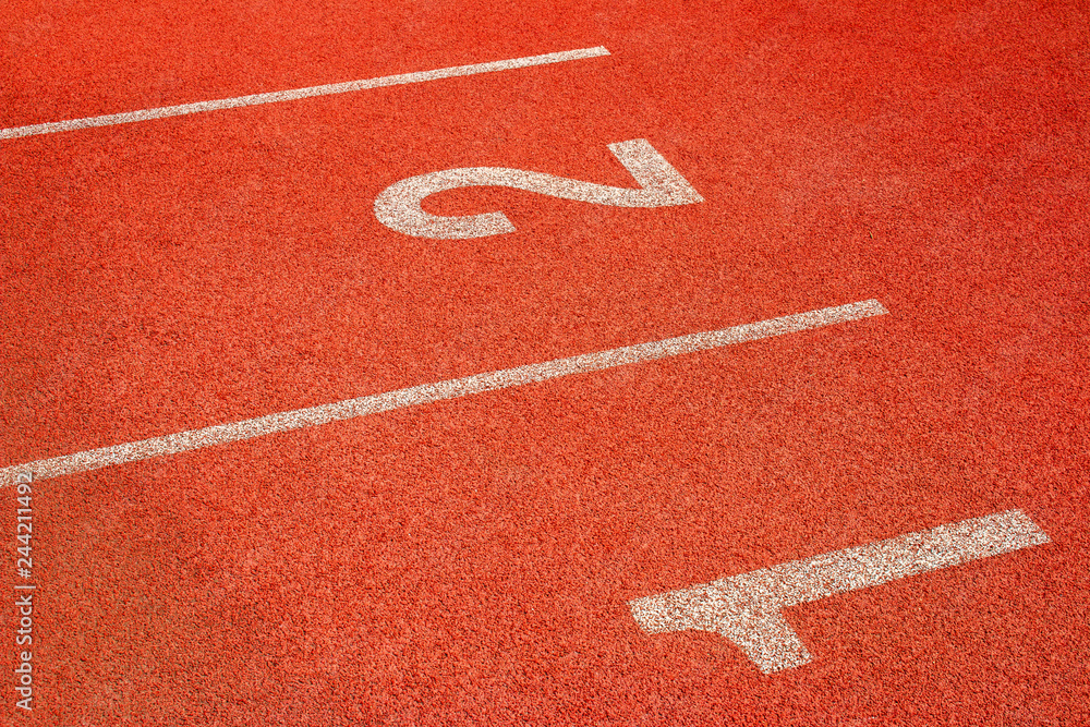 Red running track Synthetic rubber on the athletic stadium. Red running track Synthetic rubber on the athletic stadium.