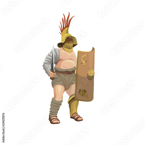 Gladiator murmillo, vector illustration.  The fighter is armed with Gladius sword and scutum shield.