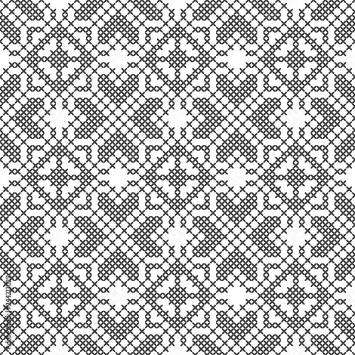 Cross stitch, seamless decorative pattern. Embroidery and knitting. Abstract geometric background. Ethnic ornaments.