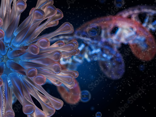 Abstract illustration of a virus body, bacteria, cell. 3D