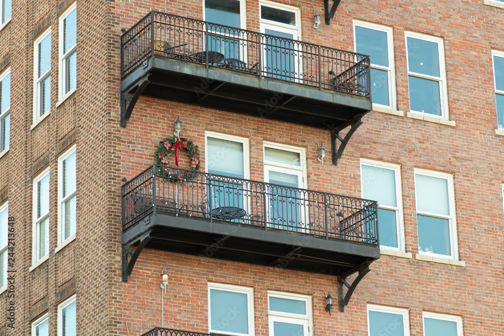 Christmas Bow on Apartment Balcony Christmas Bow on Apartment Balcony