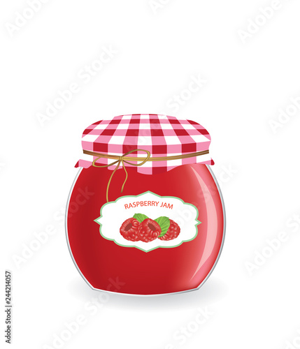 Raspberry  jam jar. vector illustration 