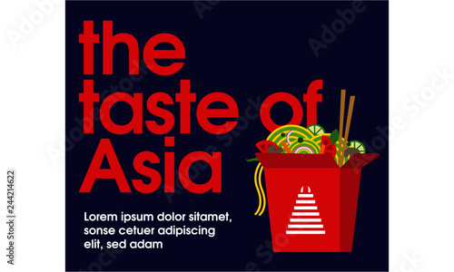 Noodle in Oriental Box Container. Vector illustration Noodles/Pho/Chinese food ad template. Chinese Take away box. 