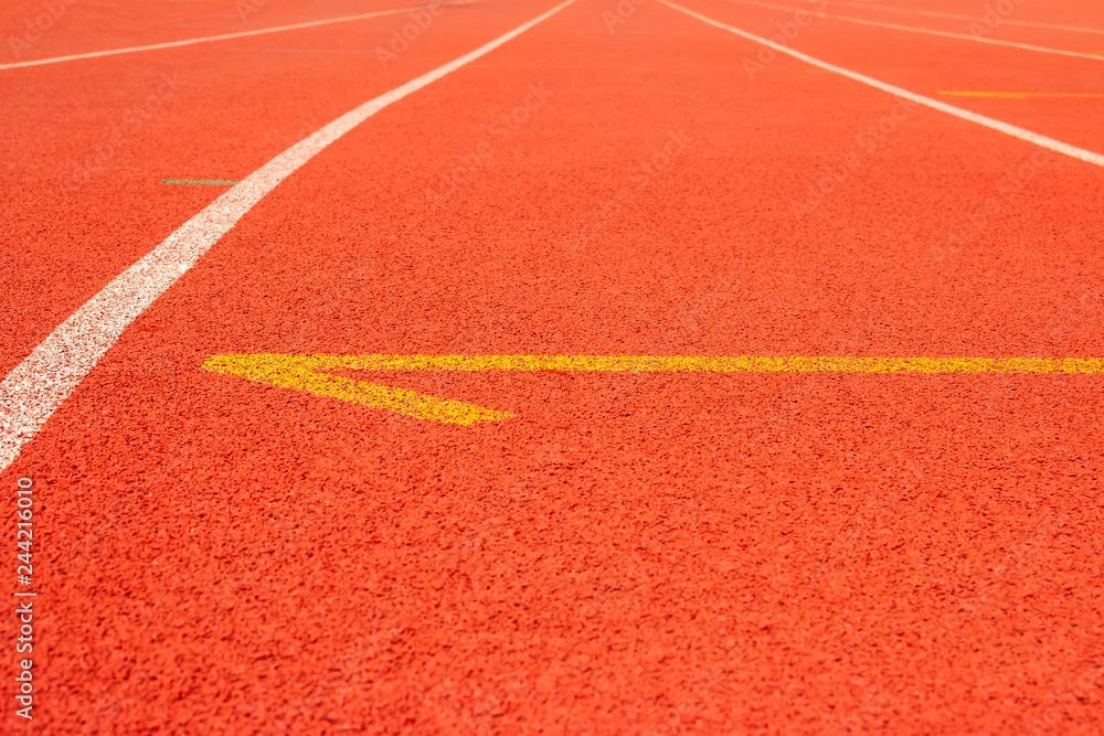 Red running track Synthetic rubber on the athletic stadium. Red running track Synthetic rubber on the athletic stadium.