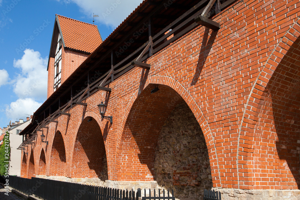 red wall of medieval fortress, Riga Old City