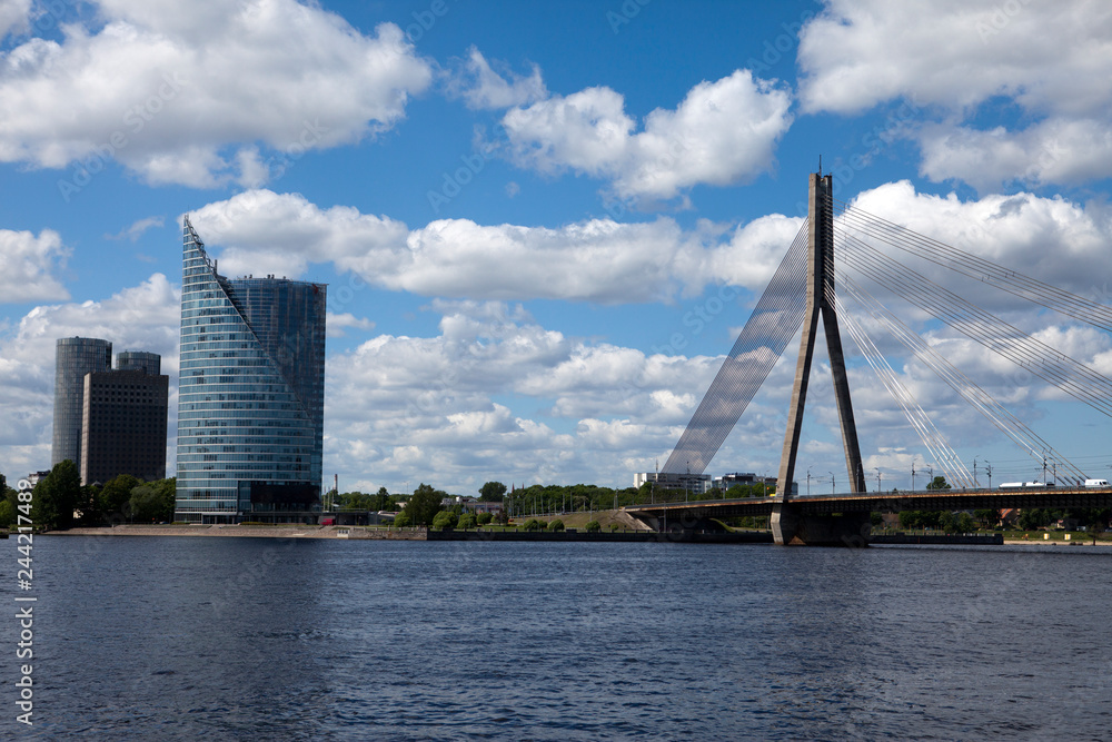 Vansu bridge over Daugava River in Riga, Latvia.