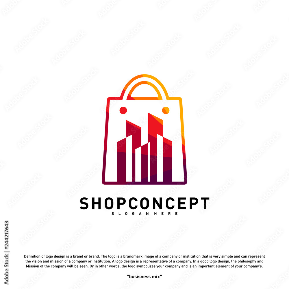 Fashion City Logo Concept Vector. Shopping center with Modern city Logo. shop and gifts symbol Fashion City Logo Concept Vector. Shopping center with Modern city Logo. shop and gifts symbol