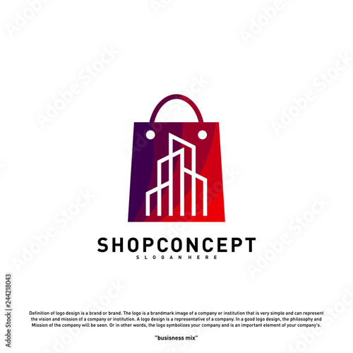 Fashion City Logo Concept Vector. Shopping center with Modern city Logo. shop and gifts symbol