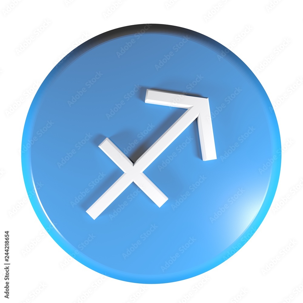 ZODIAC SAGITTARIUS ICON blue circle push button - 3D rendering illustration ZODIAC SAGITTARIUS ICON blue circle push button - 3D rendering illustration