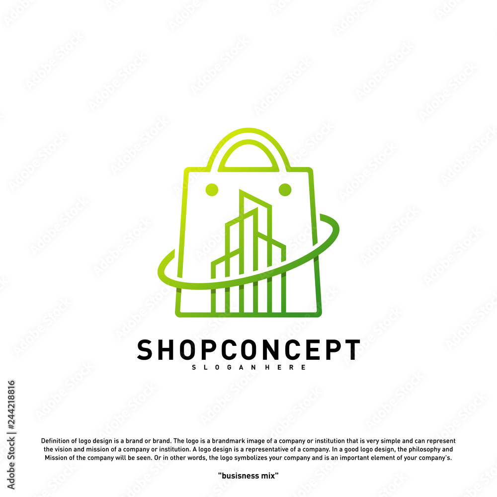 Fashion City Logo Concept Vector. Shopping center with Modern city Logo. shop and gifts symbol