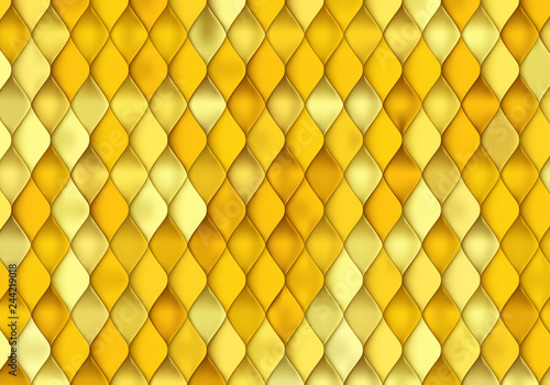 Gold Fish Scale Texture. Vector Golden Background with Yellow