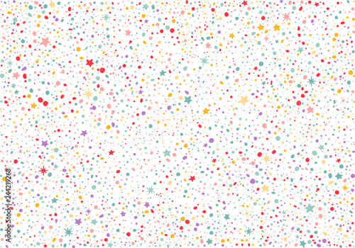 Seamless Pattern with Colorful Dots and Stars. Vector Party Background