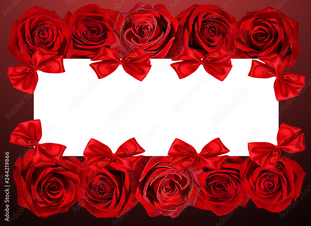Fresh valentine rose frame isolated on white background with clipping path Fresh valentine rose frame isolated on white background with clipping path