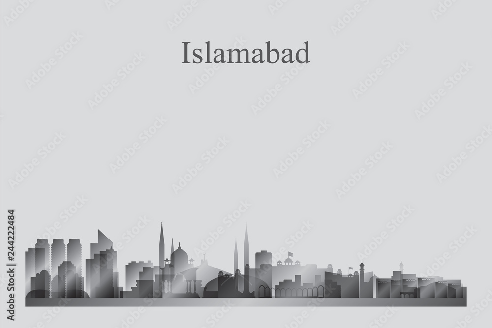 Naklejka premium Islamabad city skyline silhouette in grayscale