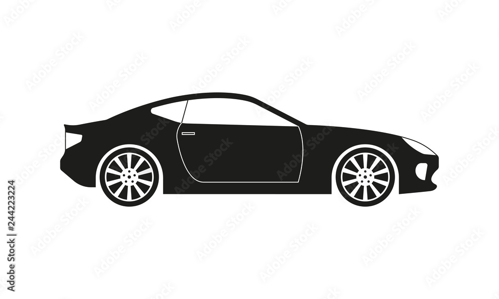 Sport or race car icon. Side view. Luxury vehicle silhouette. Vector illustration.