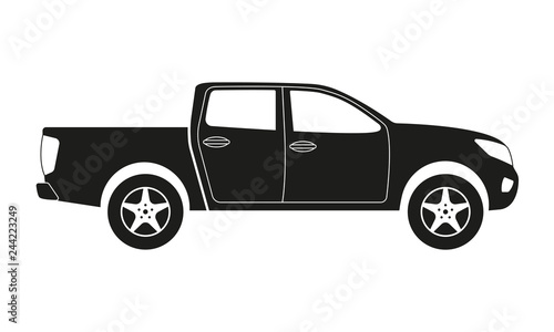 Pickup truck icon. Side view. Pick-up car or vehicle silhouette. Vector illustration.