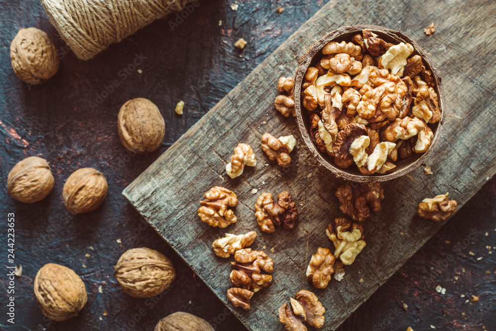 Peeled Walnuts, top view. Peeled Walnuts, top view.