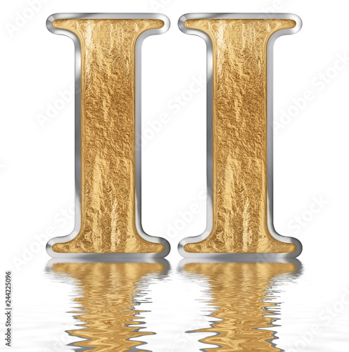 Numeral 2, two, reflected on the water surface, isolated on  white, 3d render